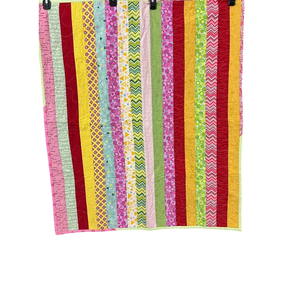Handmade Multi Color Jelly Roll Strip Quilt 34x40 Baby Blanket Lap Throw